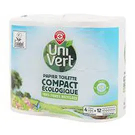 MARQUE REPÈRE, UNI VERT Papier toilette Compact écologique x4