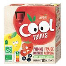 VITABIO Compote Cool Fruits bio Pomme Fraise Myrtille 4x90g