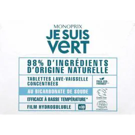 MONOPRIX JE SUIS VERT Tablettes lave-vaisselle concentrées au bicarbonate de soude 12x12g