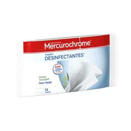 Lingettes Désinfectantes Élimine Bactéries Champignons & Virus Parfum Eucalyptus Sans Rinçage (x12 )