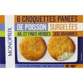 MONOPRIX Croquettes panées de poisson à l'ail et aux fines herbes, Surgelées. 300g