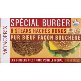 Steaks hachés spécial burgers, pure boeuf façon bouchère (1kg)