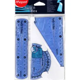 Kit 3 Instruments Incassables Twist N Flex : 1 Règle 15Cm + 1 Équerre 60° + 1 Rapporteur 180° (l'unité)