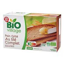 MARQUE REPÈRE, BIO VILLAGE Pain grillé Au blé complet x12 250g