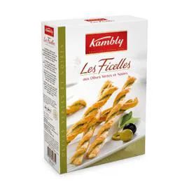 KAMBLY Biscuits apéritifs ficelles olives vertes et noir 100g