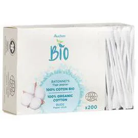 AUCHAN Cotons-tiges écologiques avec bâtons et embouts 100% bio - x200 l'unité