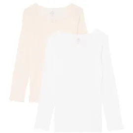 T-shirt fille rose/blanc manches longues 100% coton 6/8ans (x2)