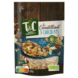 Céréales muesli croustillant 3 chocolats sans huile de palme Bio (375g)