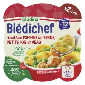 BLÉDINA, BLÉDICHEF Repas bébé Pomme de terre pois veau - dès 12 mois 2x230g
