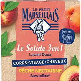 LE PETIT MARSEILLAIS Le Petit Solide BIO 3 en 1 – Corps, Visage, Cheveux – Pêche 80g