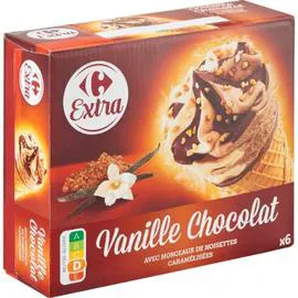 CARREFOUR EXTRA Glace Cône vanille chocolat 408g