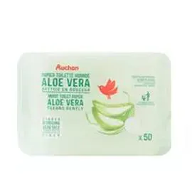 AUCHAN Lingette papier toilette humide blanc à l'aloe Vera x50
