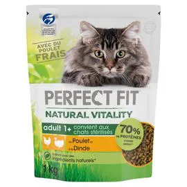 Croquettes pour chat adulte poulet & à la dinde Natural Vitality (1kg)