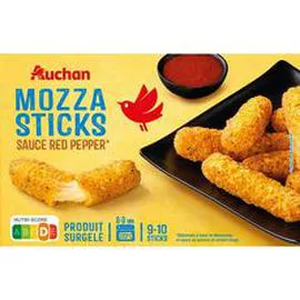 AUCHAN Bâtonnets de mozzarella préfrits sauce poivron rouge 250g