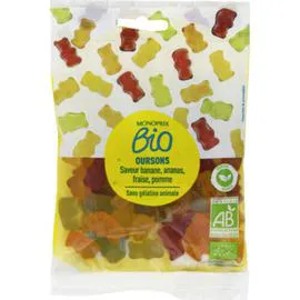 Oursons saveur banane, ananas, fraise, pomme bio (100g)