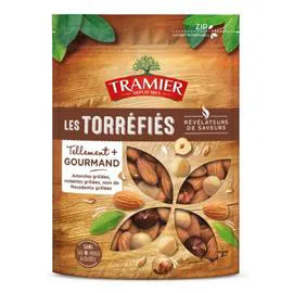 TRAMIER Fruits secs amandes grillées noisettes grillées noix de macadamia grillées sans sel ni huile ajoutés 160g