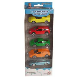 Jouet 5 vehicules roues libres en metal (l'unité)