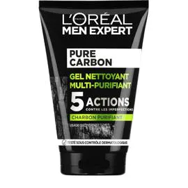L'ORÉAL PARIS, MEN EXPERT Gel Soin Visage Nettoyant Multi-Purifiant Pur Charbon 100ml