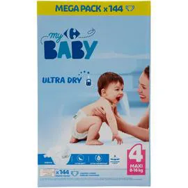 CARREFOUR BABY Couches taille 4 maxi : 8-16 kg Ultra Dry x144