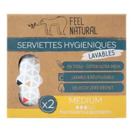 Serviettes hygiéniques lavables medium flux moyens à abondants (x2)