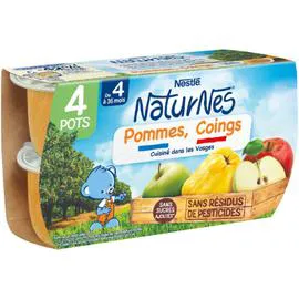 NESTLÉ, NATURNES Compotes bébé dès 4/6 mois, pommes coing 4x130g