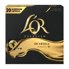 L'OR, ESPRESSO Café capsules Compatibles Nespresso or absolu intensité 9 20x5,2g
