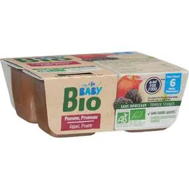CARREFOUR BABY Desserts bébé bio pomme pruneau dès 6 mois 4x100g