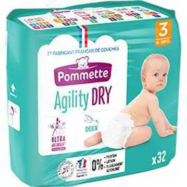 POMMETTE Couches Agility Dry, taille 3 : 4-9 kg x32