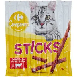 CARREFOUR COMPANINO Friandise pour chat sticks au boeuf 6x5g