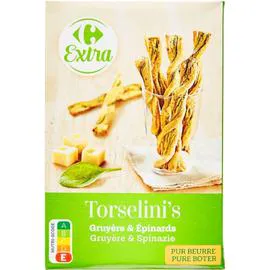 CARREFOUR EXTRA Biscuits apéritif gruyère épinard 100g
