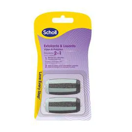 SCHOLL Rouleaux de remplacement 2-en-1 exfoliant & lissant pour râpe pieds x2