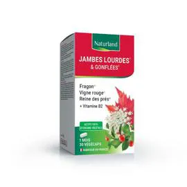 Complement Alimentaire Jambes Lourdes et Gonflées Fragon Vigne Rouge Reine des Prés et Vitamine B2 NATURLAND (x30)