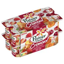 Yaourt Crémeux au lait entier abricot, pêche, fraise, cerise (16x125g)