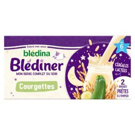 BLÉDINA, BLÉDÎNER Lait céréales bébé Courgette soir - dès 6 mois 2x250ml