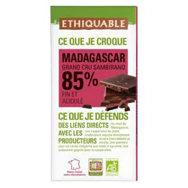 ÉTHIQUABLE Chocolat noir 85% cacao fin acidulé Madagascar Bio 100g