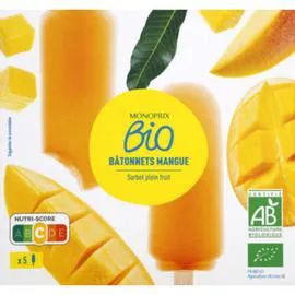 5 Bâtonnets Mangue Sorbet Plein Fruit (300g)