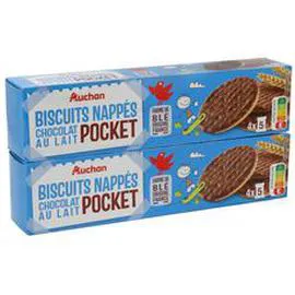 Biscuits sablés nappés de chocolat au lait sachets fraîcheur (2X200g)