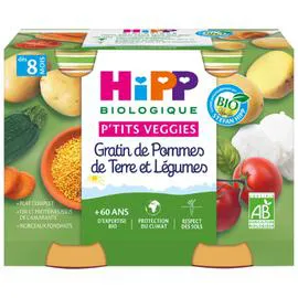 HIPP BIOLOGIQUE Petits pots bébé dès 8 mois gratin de pommes de terre et légumes Bio 2x190g
