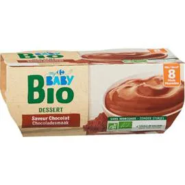 CARREFOUR BABY BIO Desserts bébé dès 8 mois, chocolat 4x100g