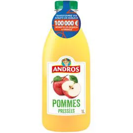 ANDROS Jus de pommes pressées 100% pur jus sans sucres ajoutés 1l