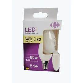 Ampoule LED E14 Flamme Blanc-froid 60W X2 (x2)