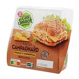MARQUE REPÈRE, CÔTÉ SNACK Burger le campagnard Poulet emmental 180g