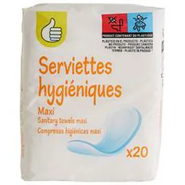 Serviettes hygiéniques sans ailettes maxi (x20)