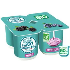 LES 300 & BIO Yaourt mûre myrtille brassé Bio 4x125g