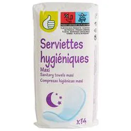 Serviettes hygiéniques nuit sans ailettes maxi (x14)