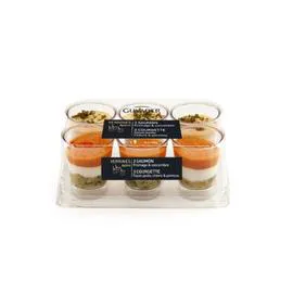 Assortiment verrines 3 saumon fromge concombre et 3 courgettes façon pesto chèvre (x6)
