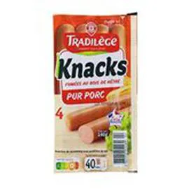 MARQUE REPÈRE, TRADILÈGE Knacks Fumées au bois - x4 140g