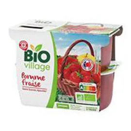 MARQUE REPÈRE, BIO VILLAGE Dessert fruitier Pomme fraise Bio 4x100g