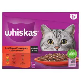 Sachets repas pâtée en sauce viandes et volailles pour chat (12x85g)