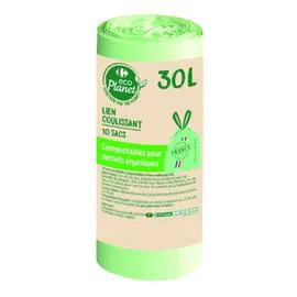 ECOPLANET Sac poubelle compostables à lien coulissant 30L x10